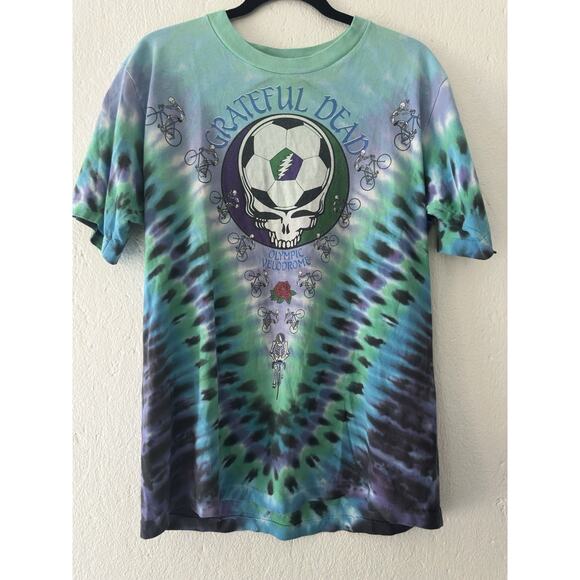 Vintage Grateful Dead T-Shirt 1990 Velodrome Tie Dye Sz L Liquid Blue USA Made - Picture 2 of 14